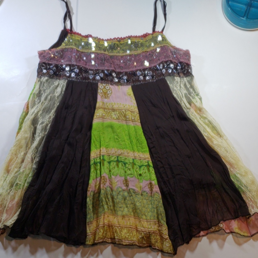 Rave gypsy embroidered  top hippie boho sz s